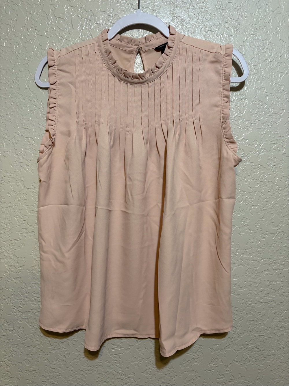 Ann Taylor Pintuck Ruffle Neck Top - Blush Pink